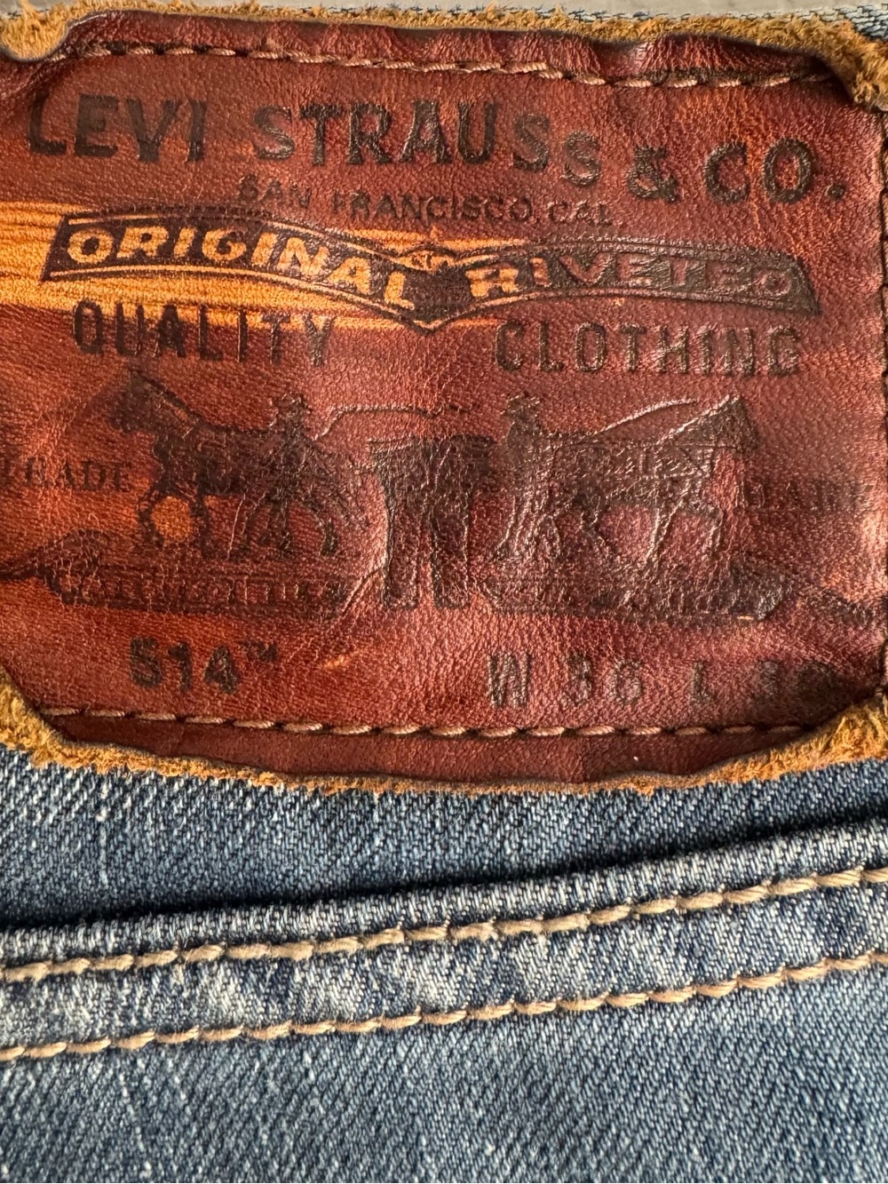Vintage LEVI'S 514 Jeans Slim Straight 36 x 30 Leather Trim & Multicolor Threads - Picture 12 of 14